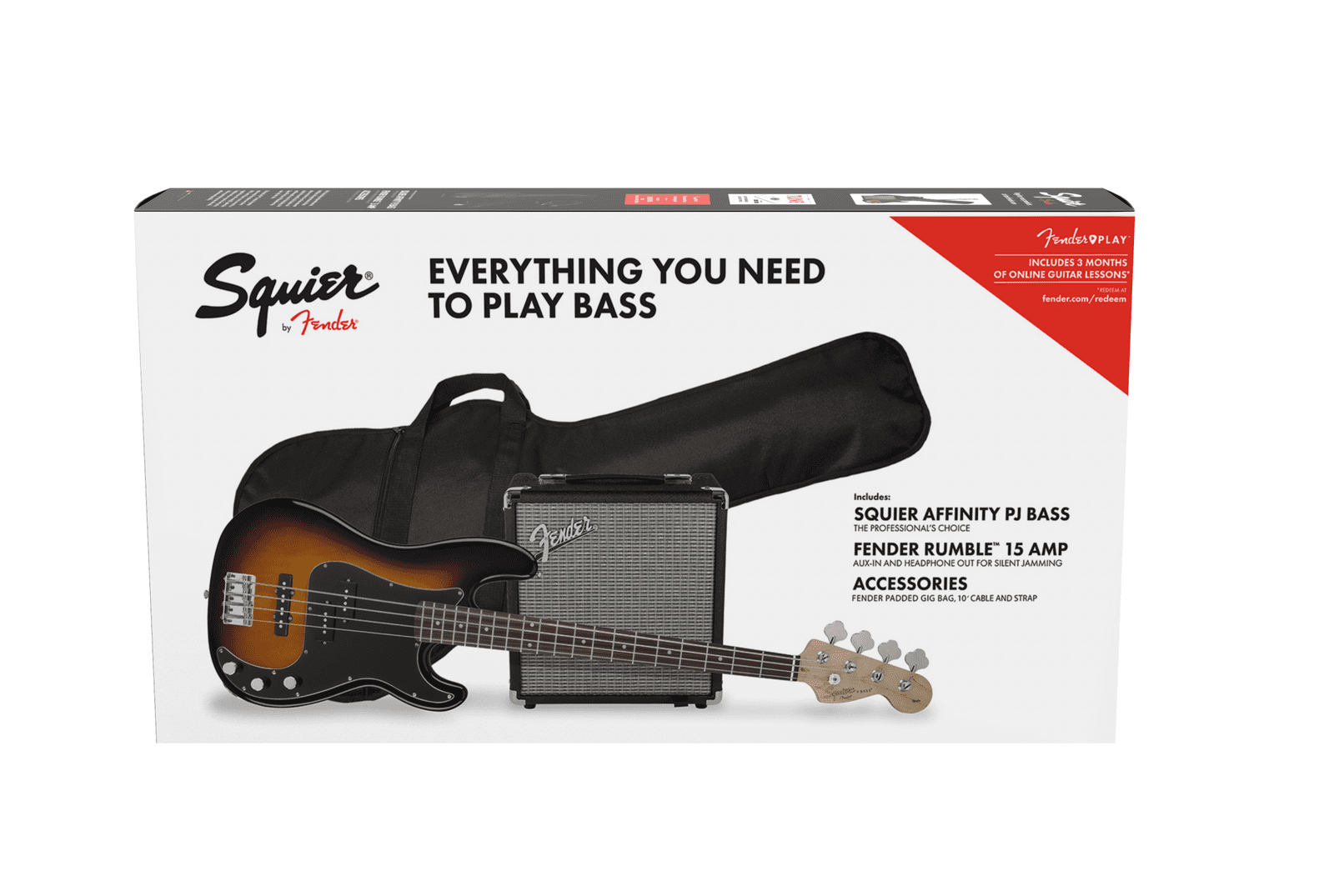 Fender Squier Affinity Series Precision Pj Bass Guitar Pack Sunburst W Rumble 15 Amp 9490