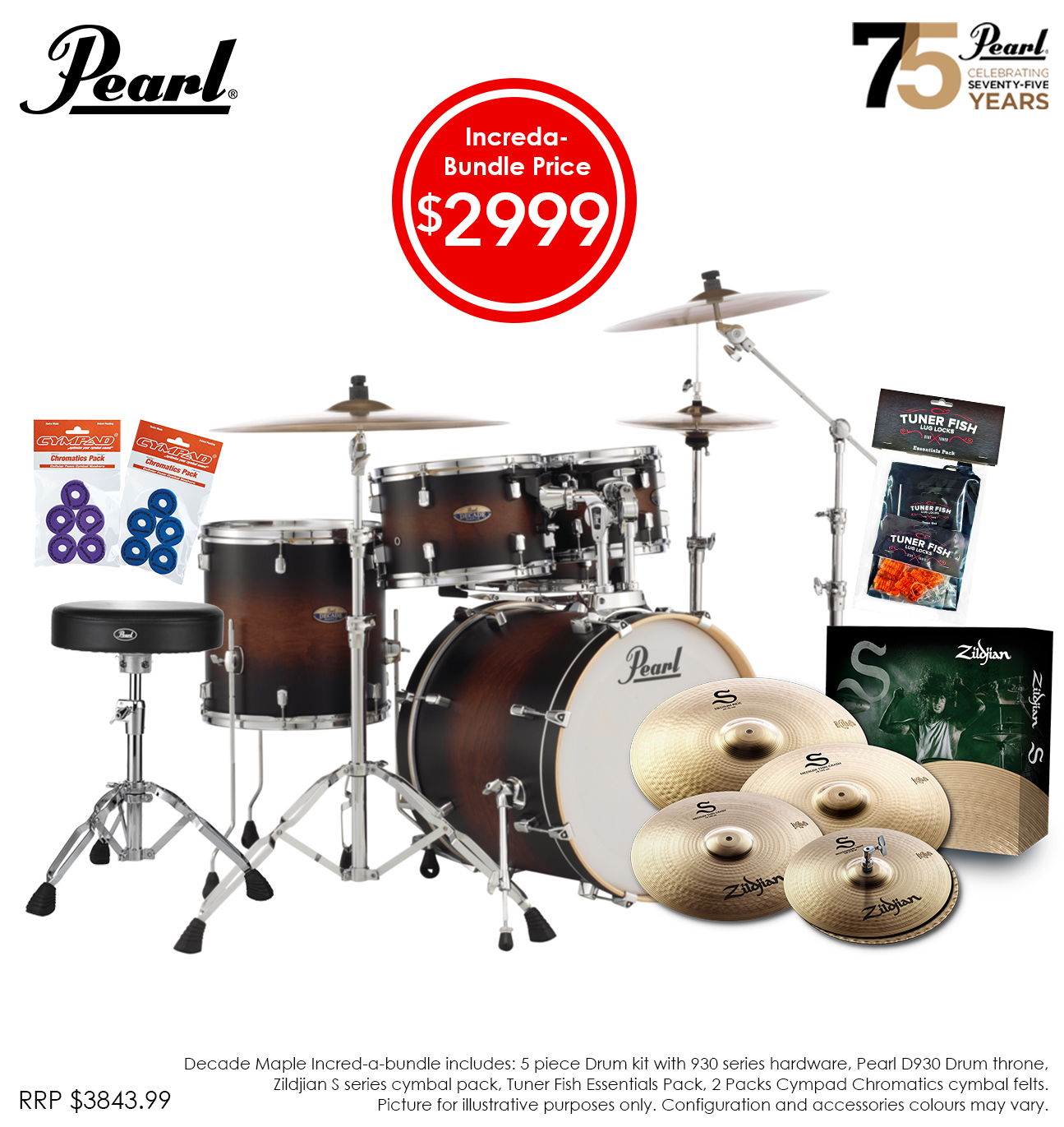 Pearl Decade Maple Increda-Bundle 22in Fusion Drum Kit - Satin