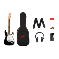 Squier Affinity Series Stratocaster Mustang Micro Pack, Laurel Fingerboard, Black, Gig Bag, HD9