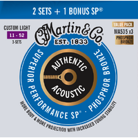 Martin MA535 Authentic Acoustic SP 11-52 Phosphor Bronze Custom Light Guitar Strings 92/8 - 3 Pack