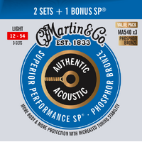 Martin MA540 Authentic Acoustic SP 12-54 Phosphor Bronze Light Guitar Strings 92/8 - 3 Pack