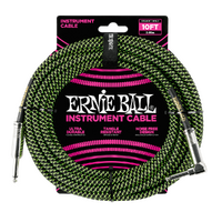 Ernie Ball Braided Instrument Cable Straight/Angle 10ft - Black/Green