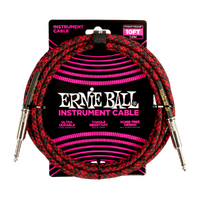 Ernie Ball Braided Instrument Cable Straight/Straight 10ft - Red/Black