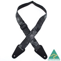 Aboriginal Art Guitar Strap – Dreamtime River Bed - Black